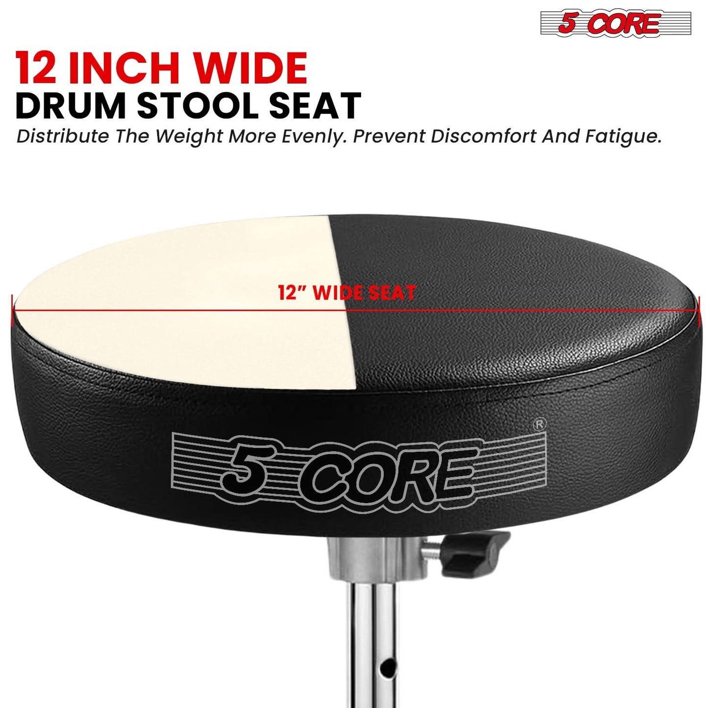 5 Core Drum Throne 3" Thick Padded Comfortable Guitar Stool Drummer Chair Adjustable Musician Seat