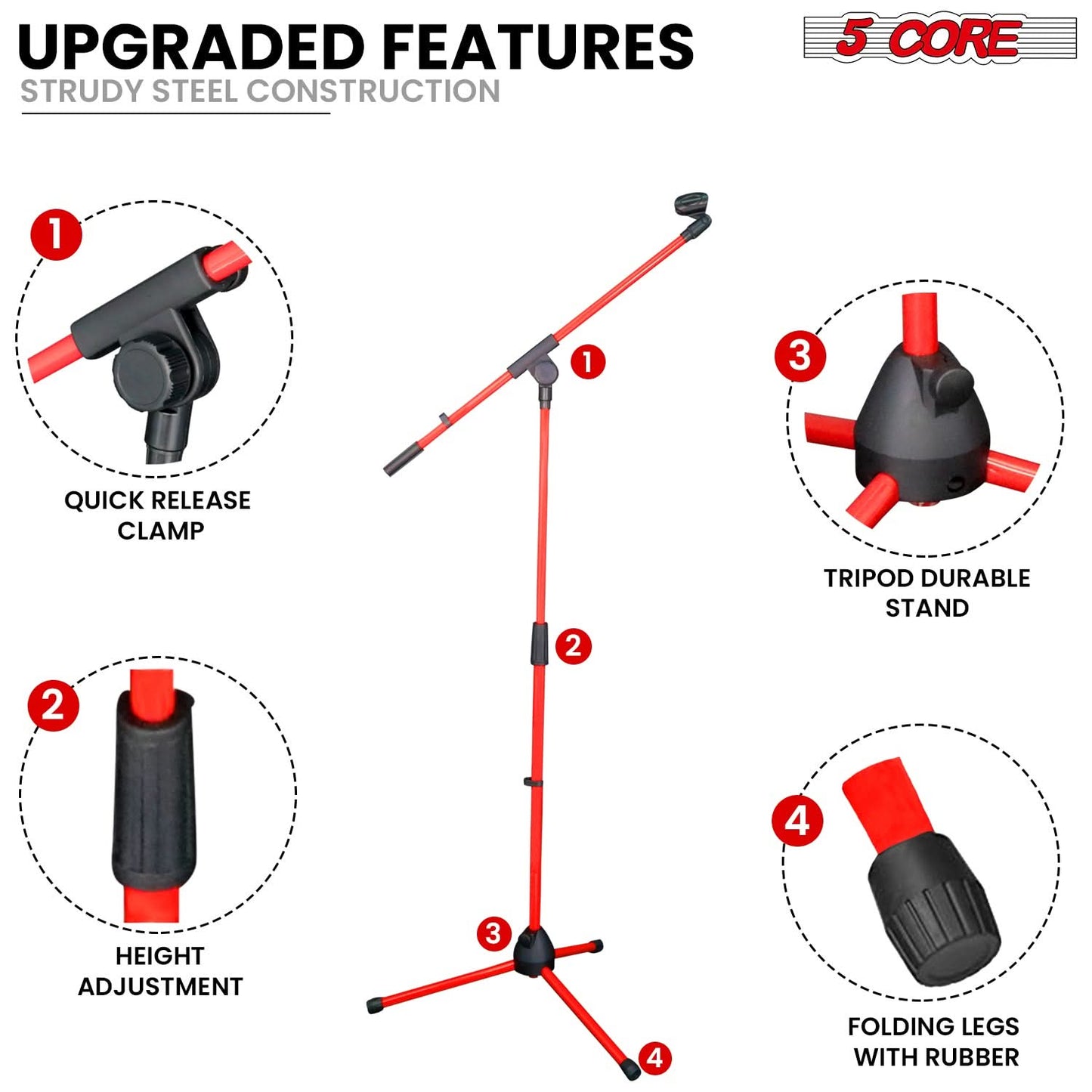 5Core Tripod Mic Stand 2Pcs Adjustable Holder Floor Microphone Boom Arm