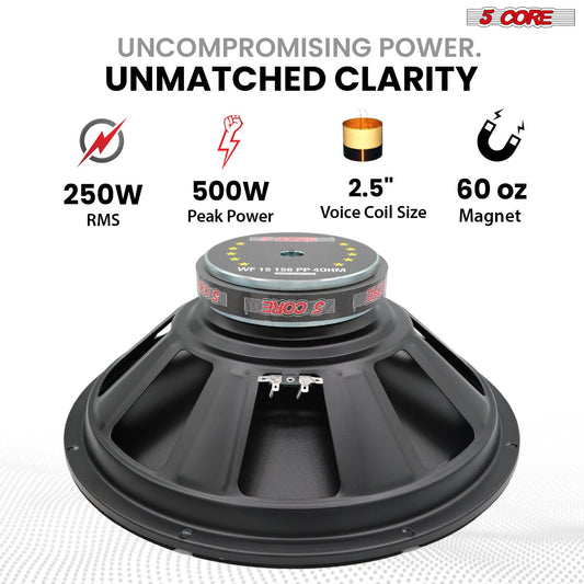5 Core 15 Inch Woofer 500W Car Subwoofer 4Ohm Replacement Deep Sub w Poly Cone
