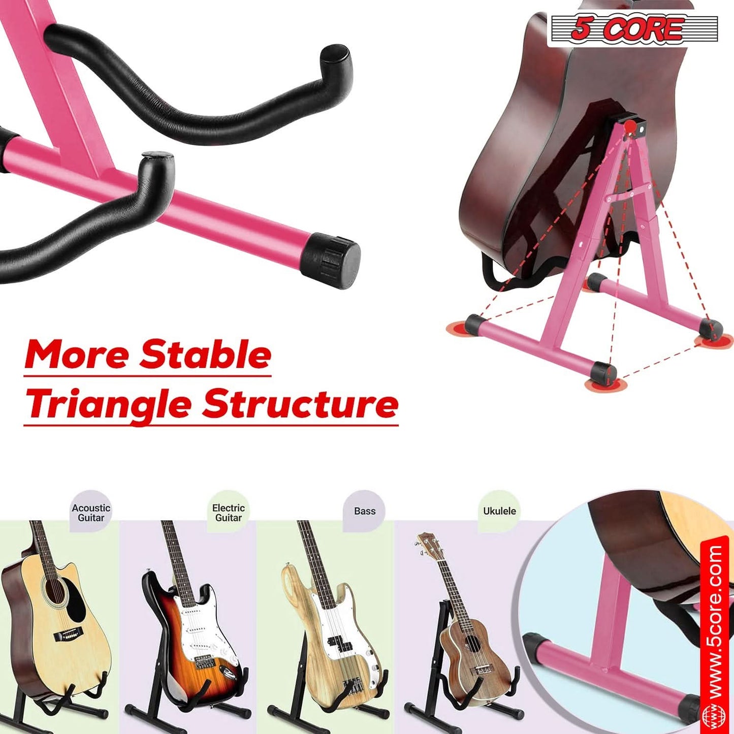 5 Core Guitar Stand 2PC A Frame Shape w Soft Foam Arm Non Slip Rubber for Acoustic Electric Bass