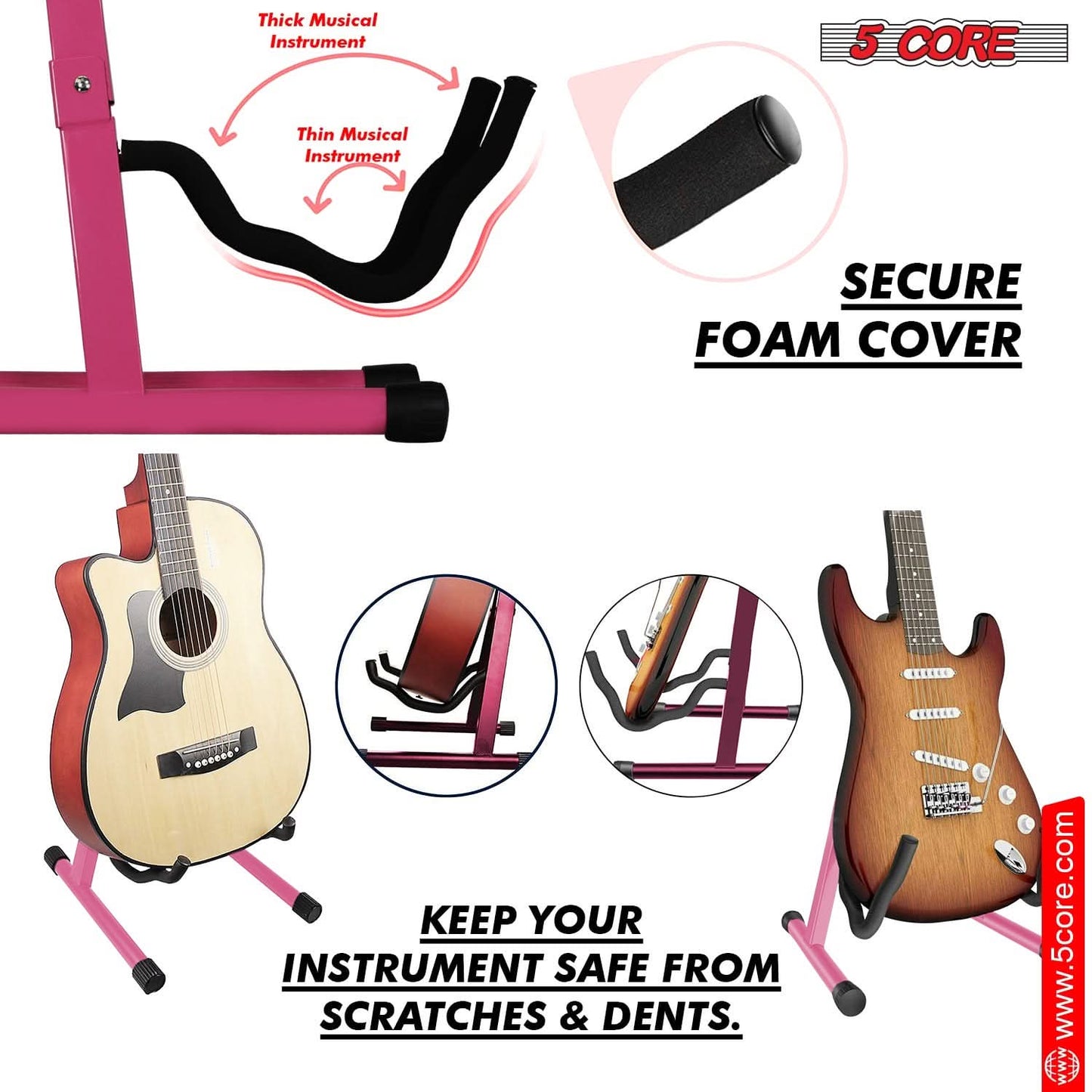 5 Core Guitar Stand 2PC A Frame Shape w Soft Foam Arm Non Slip Rubber for Acoustic Electric Bass