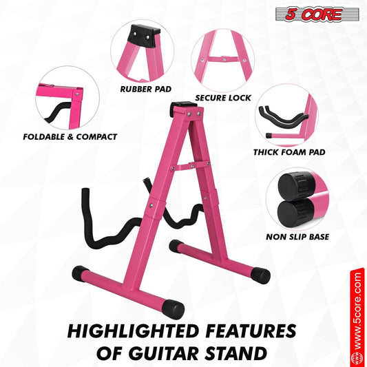 5 Core Guitar Stand 2PC A Frame Shape w Soft Foam Arm Non Slip Rubber for Acoustic Electric Bass