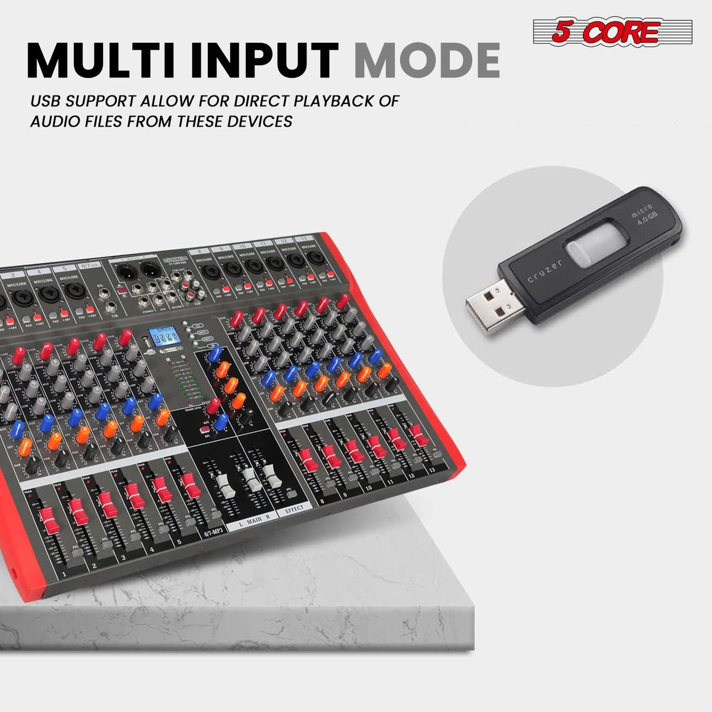 5 Core Audio Mixer 12 Channel DJ Equipment with Bluetooth USB Sound Board Console
