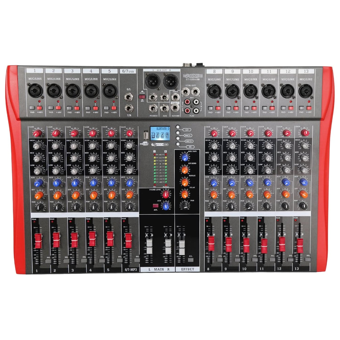 5 Core Audio Mixer 12 Channel DJ Equipment with Bluetooth USB Sound Board Console
